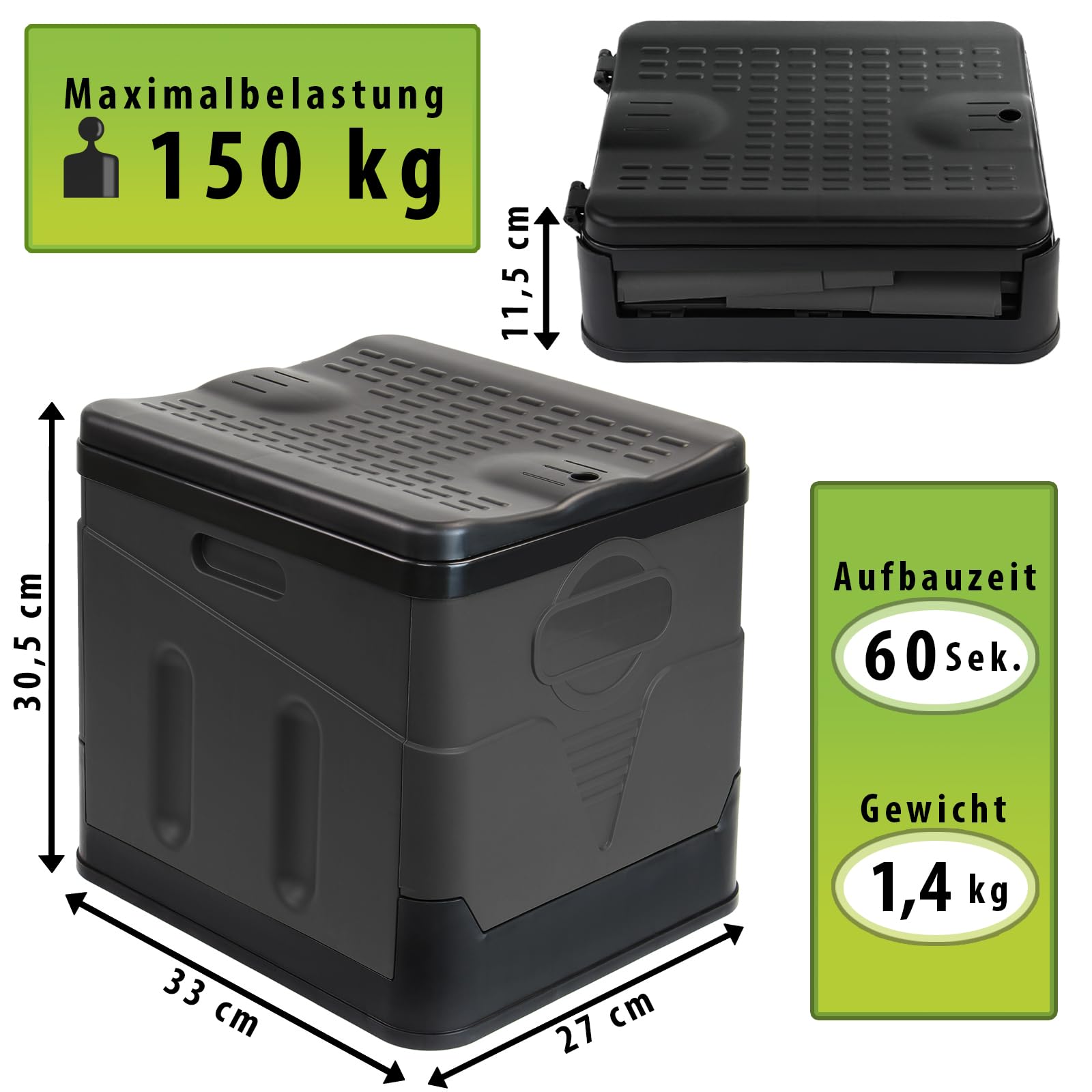Montafox Faltbare Campingtoilette max 150 kg Mobile Toilette WC Klapptoilette Trockentoilette 12 Toilettenbeuteln
