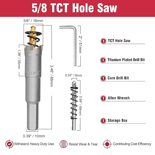 Miniatura 4 de AOKAIMIAR Sierra de agujero de carburo de 58 pulgadas con broca central chapada en titanio, sierra de agujero TCT de alta resistencia para acero