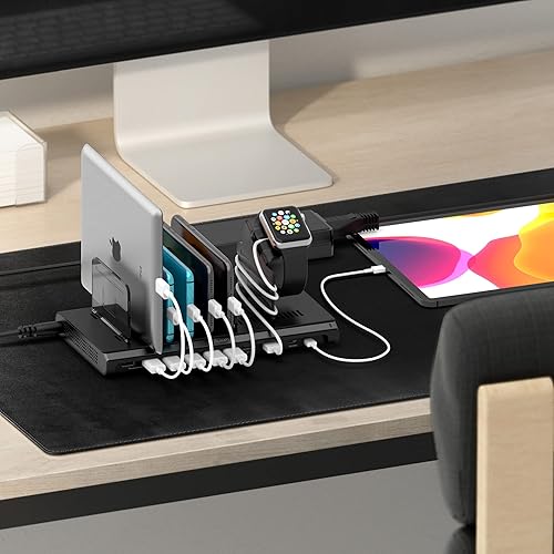 Miniatura 9 de Alxum Estación de carga USB de 96 W y 10 puertos para múltiples dispositivos, estación de carga múltiple con USB-A y Qc 3.0, 2 capacidades de carga