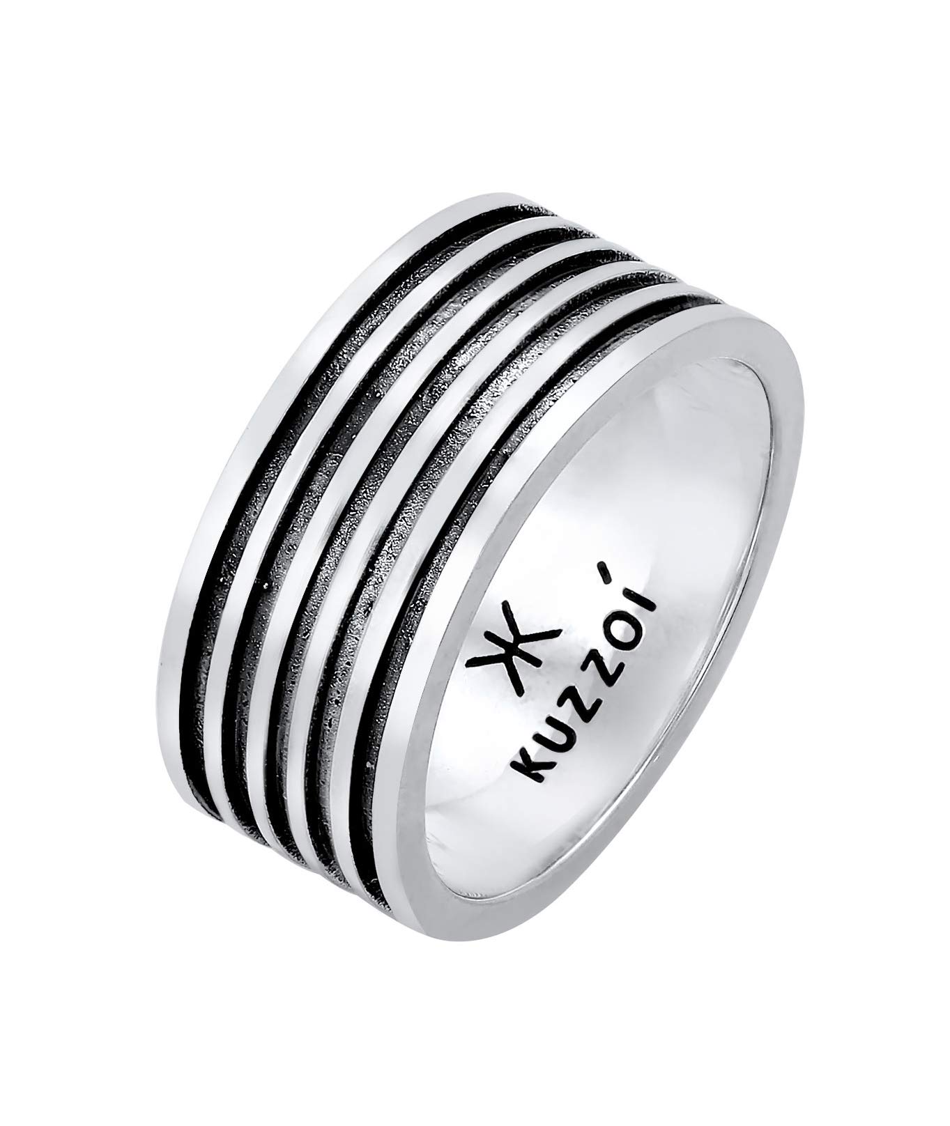 Kuzzoi Anillo de hombre oxidado macizo (10 mm) en plata de ley 925, accesorio vintage con estructura acanalada, anillo marcador, anillo para hombres en tamaño 60-66, 0601762921
