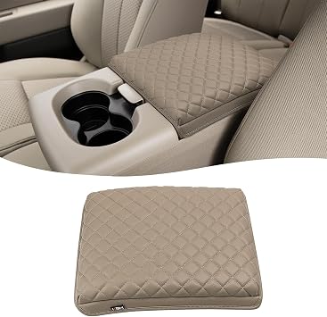 KBH Center Console Armrest Cushion Cover for Ford F150 2004 2005 2006 2007 2008 2009 2010, 40/20/40 Jump Seat, Vinyl Leather Trim, Anti-Scratch, Beige