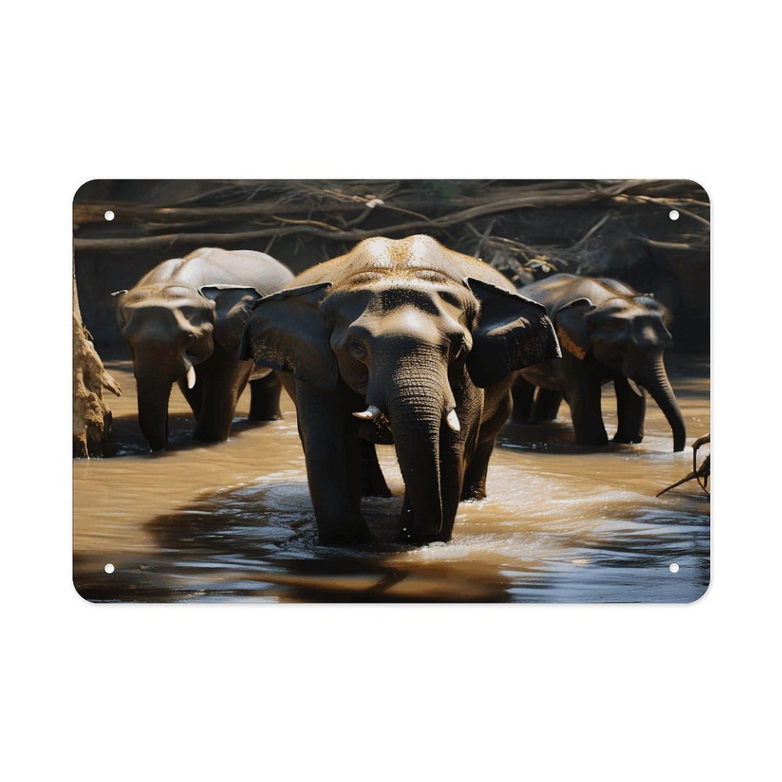 Fodpand Style Elephant Drinking Water Wall Art Metal Signs Tin Sign