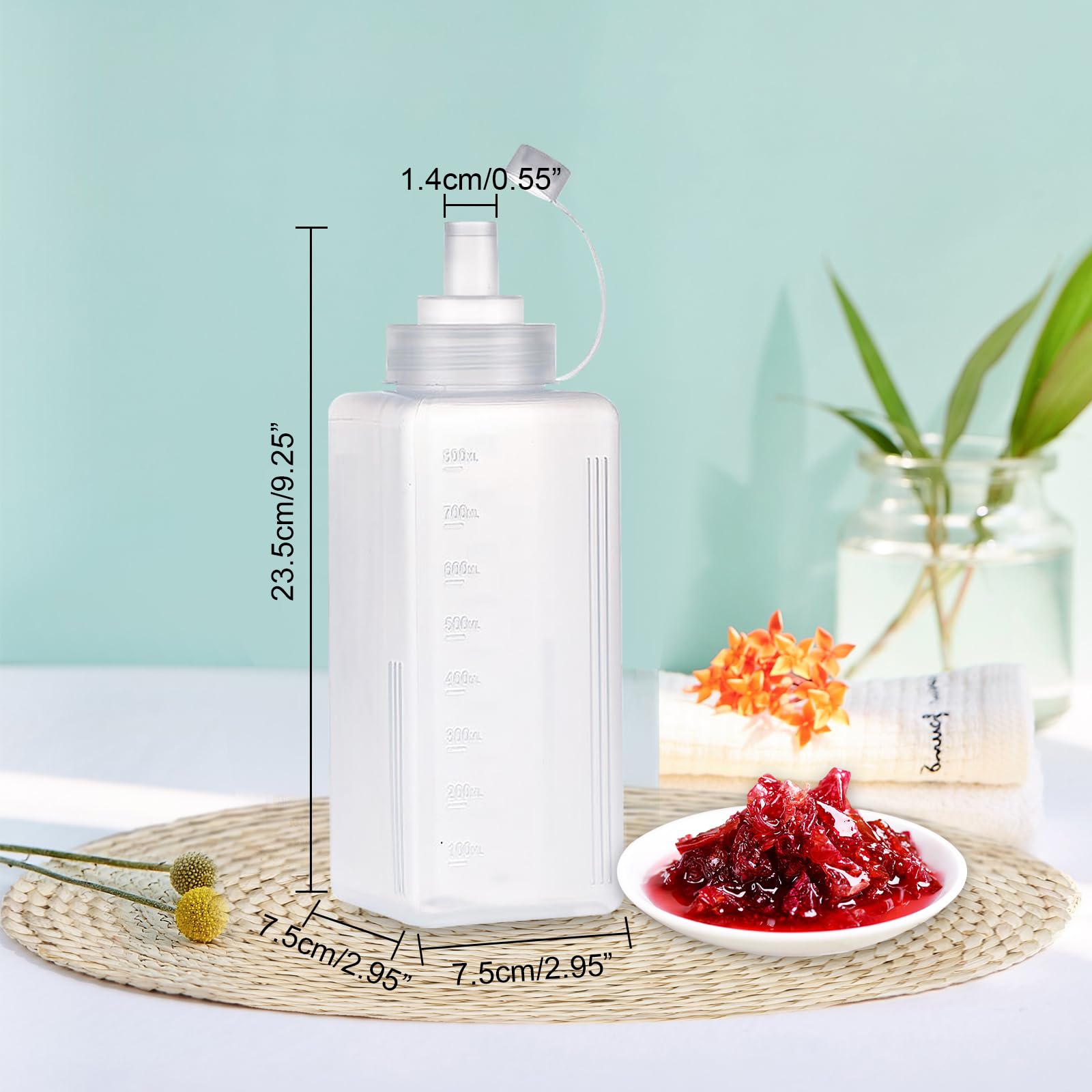 3 PCS Plastic Squeeze Bottles with Cap, Wide Mouth Condiment Bottles Dispensers for Home Ketchup Mustard, Mayo, Dressings - Image 2