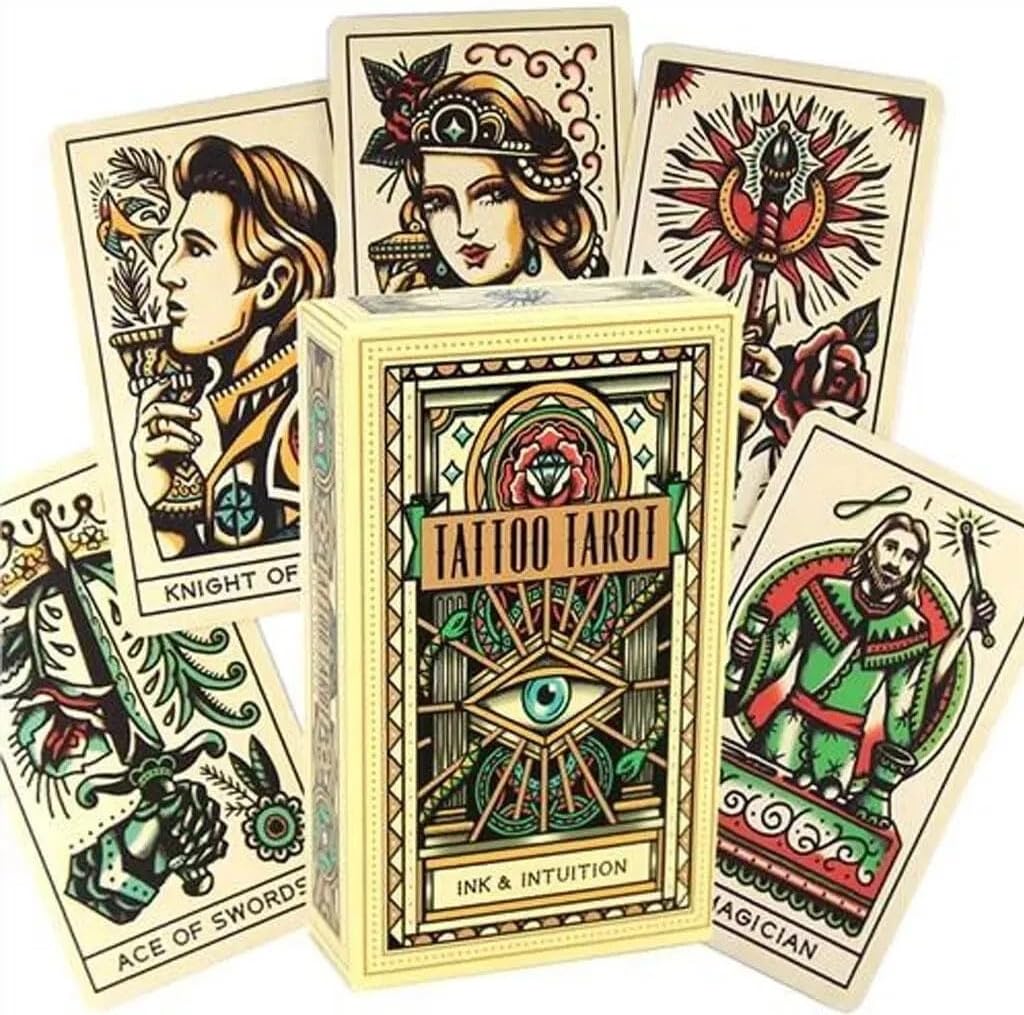 LarioxTattoo Tarot 78 Tarot Cards Tattoo Tarot Ink & Intuition Cards Beautifully ilustrated Set of Featuring Vintage Tattoo Deck Tarot Game (Tattoo Tarot)