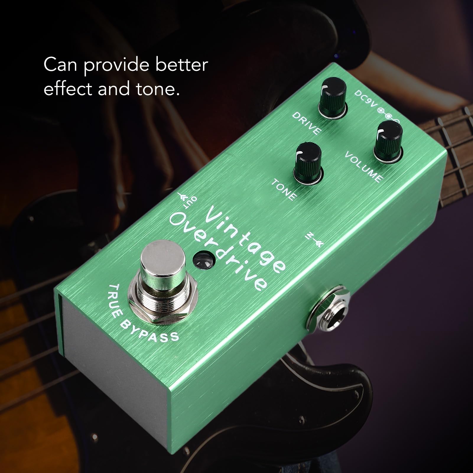 Pedale Effetti Overdrive Per Chitarra Elettrica - Mini Pedale Singola In Metallo Verde, Controlli DRIVE/LEVEL/TONE - Foto 2