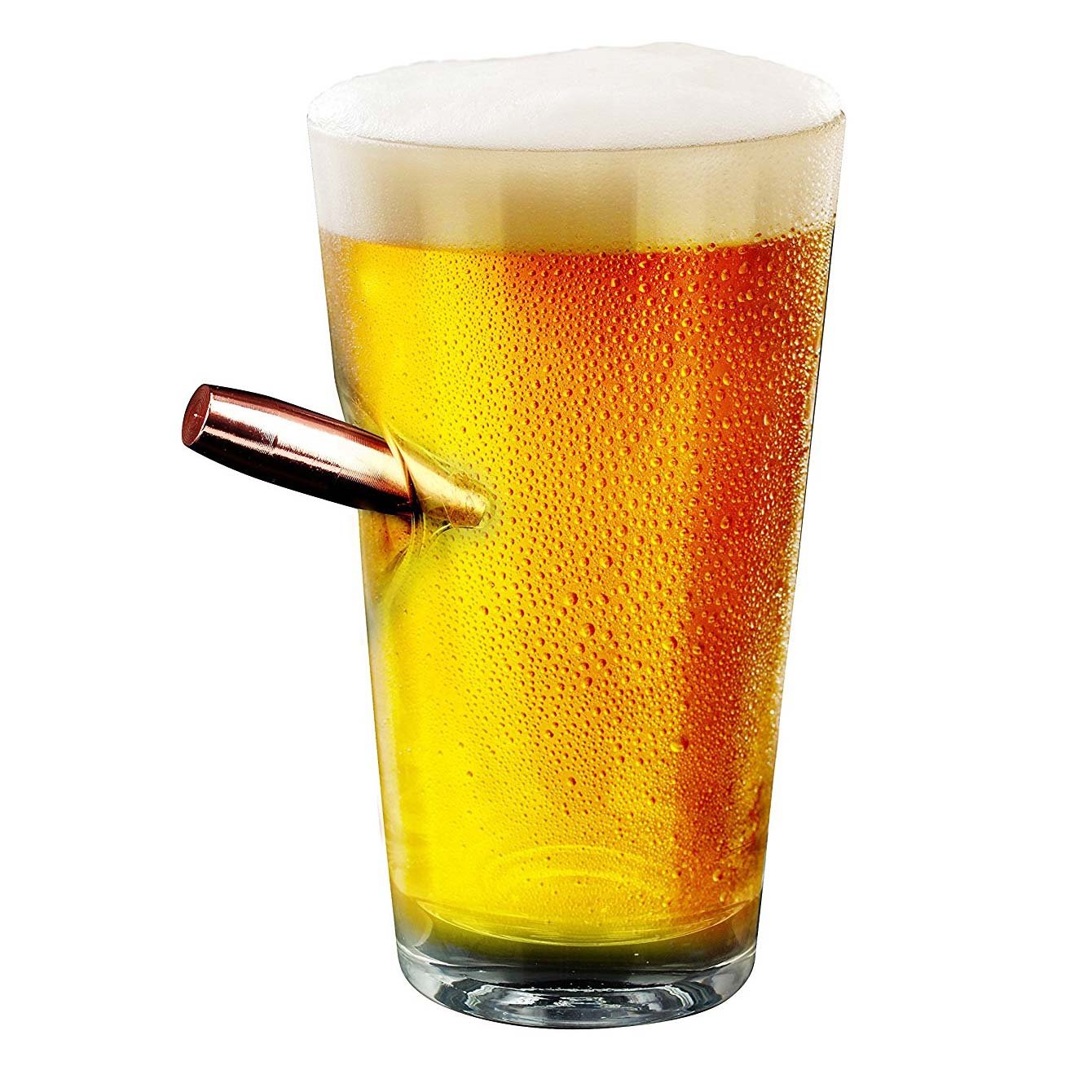 Barbuzzo Last Man Standing - Bullet Pint Glass - Durable Hand Blown Glass - Hand Sculpted with a Faux 50 Caliber Bullet - Great Man Gift and Addition to the Man Cave - Holds 17 Ounces