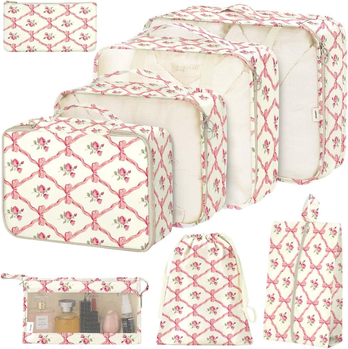 Travel Packing Cubes Set for Organized Suitcases – Bow Flowers Design Travel Packing Cubes Set for Organized Suitcases – Bow Flowers Design