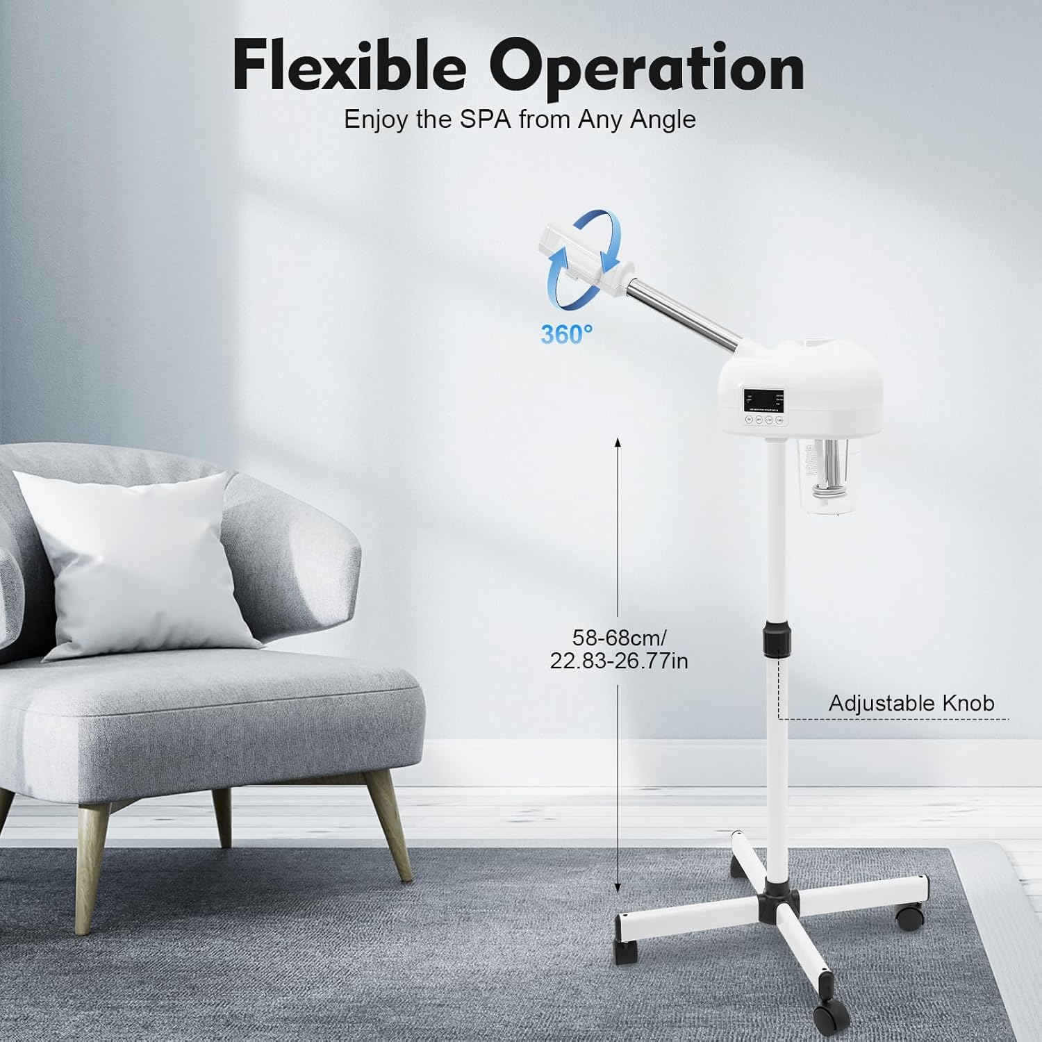750 W Vapozone vapore facciale vapore viso con luce LED vaporizzatore Vapozone estetica professionale regolabile in altezza, adatto per salone di bellezza, casa, soggiorno(bianco)