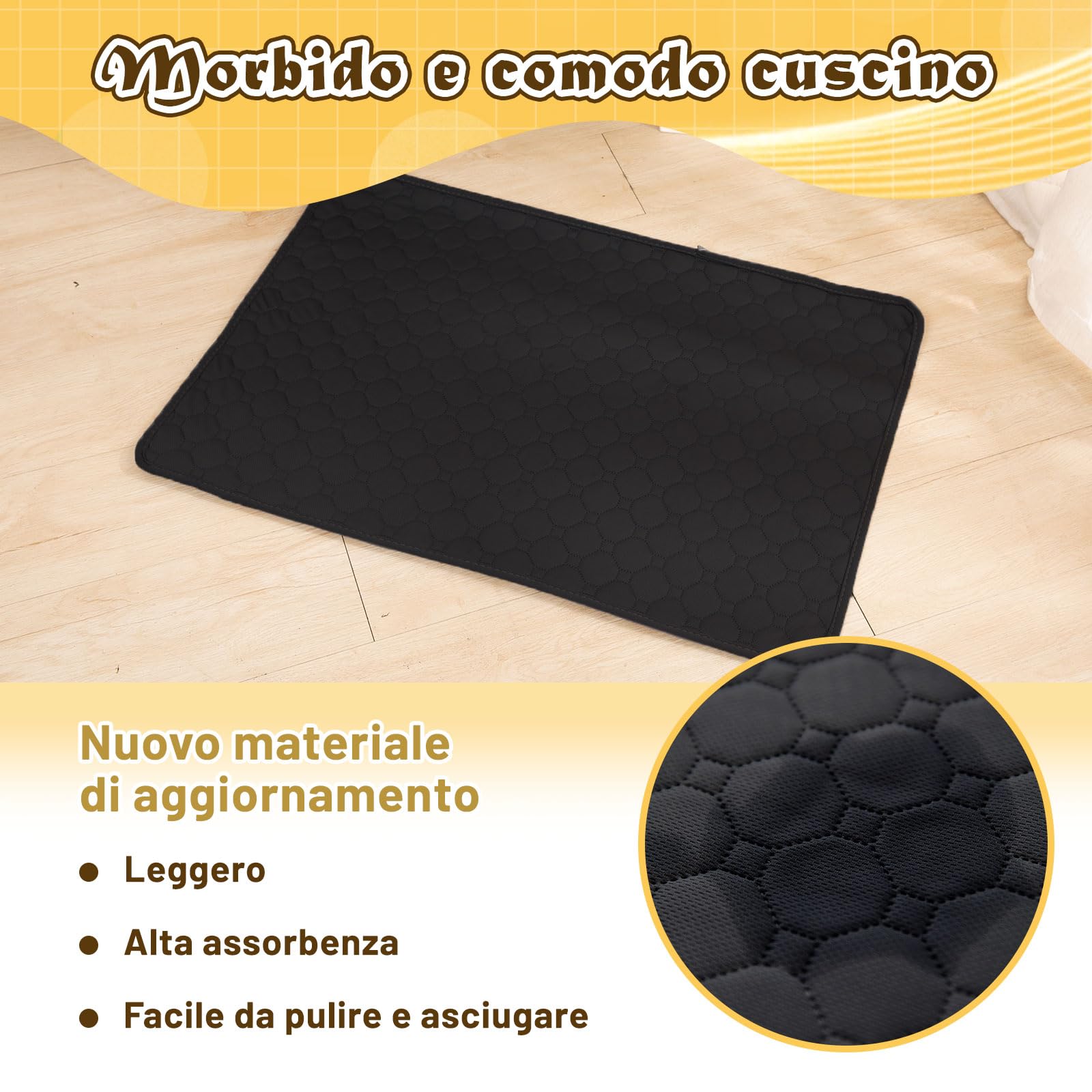 E-THOL Set di 2 tappetini da allenamento per cani e gatti, extra forti, assorbenti, impermeabili e antiscivolo, lavabili e riutilizzabili, per cuccioli e animali domestici (nero, 50 x 70 cm)