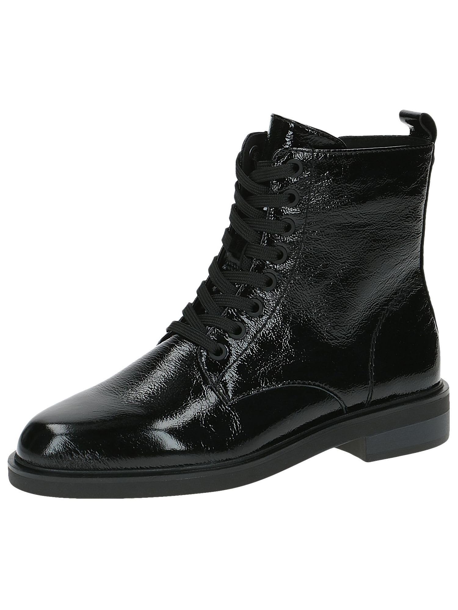 CAPRICE women's lace-up leather ankle boots with zipper, Black (Black Naplak), 4 UK