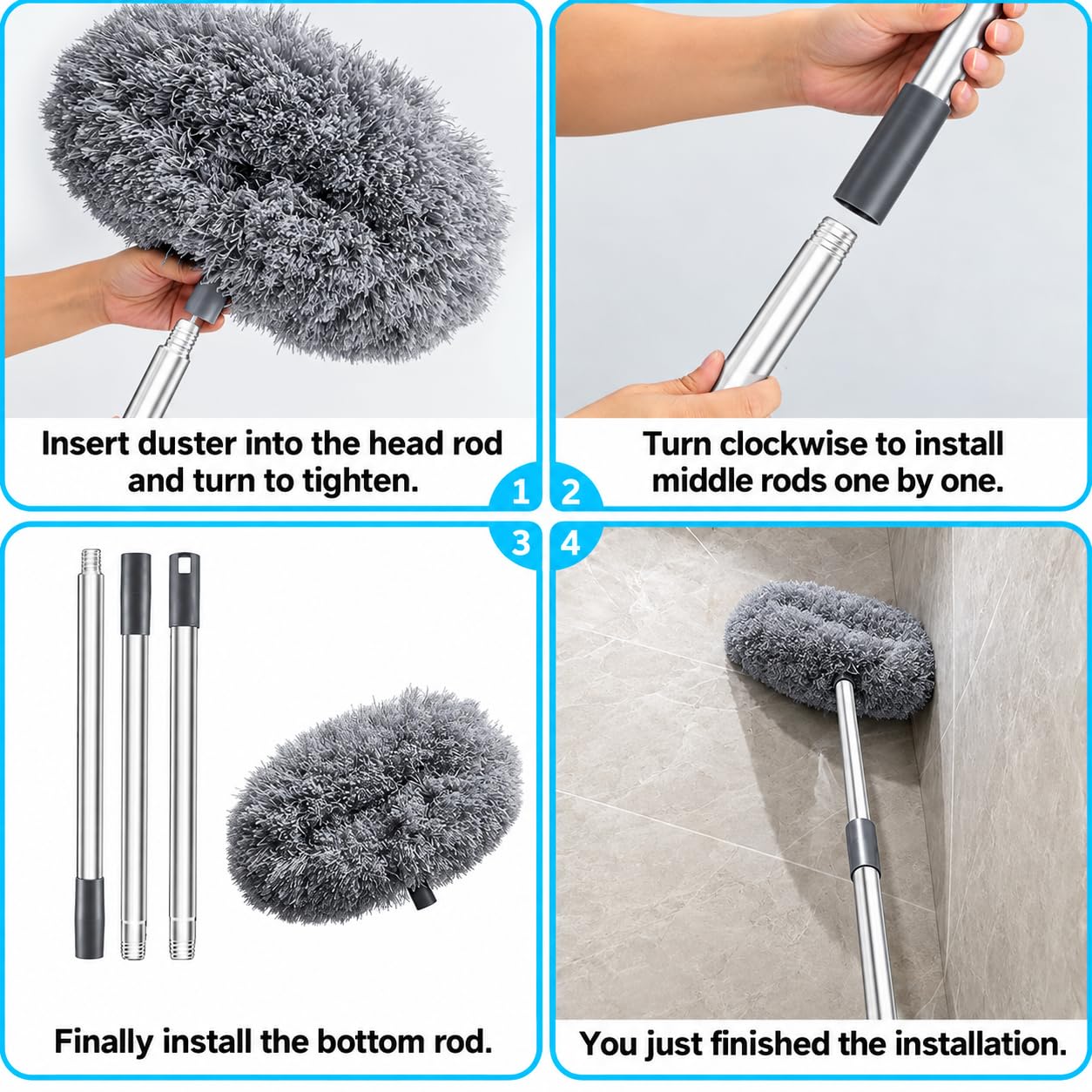 Microfiber Feather Duster - Extendable Cleaning Kit -7