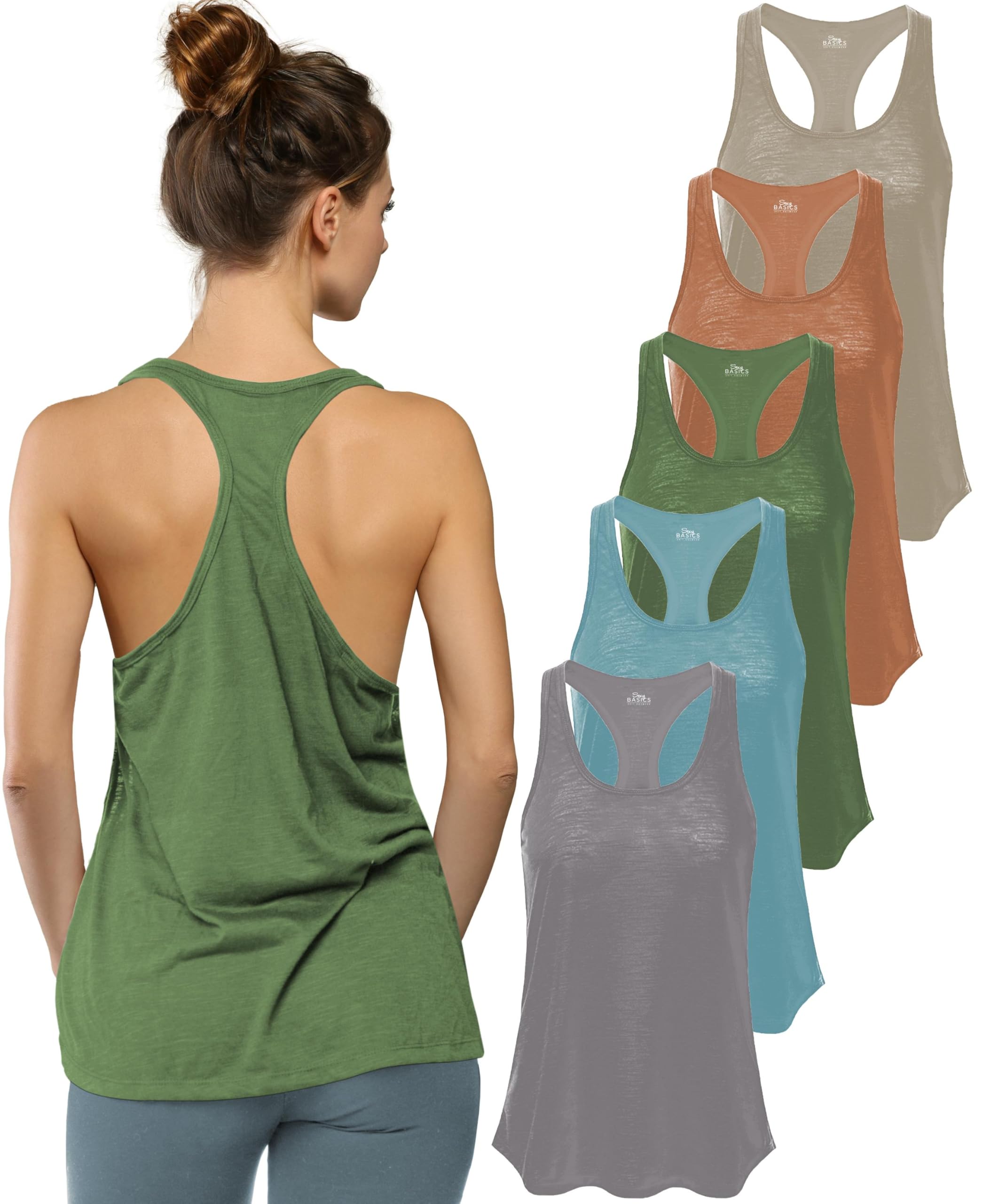 Womens 5 Pack Everyday Flowy Burnout Racer Back Active Workout Tank Tops