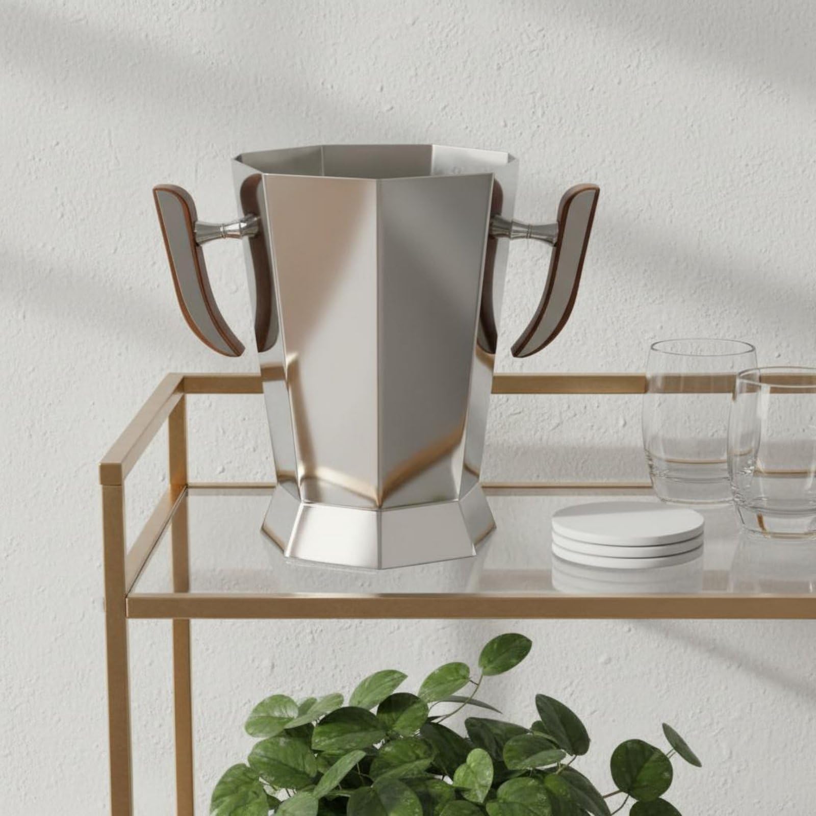 Baoblaze Cubitera de Champán Cubo de Hielo de Bebidas Recipiente de Vino con Acero Inoxidable Pulido Diseño Moderno Que la Decoración y Mantiene la Botella