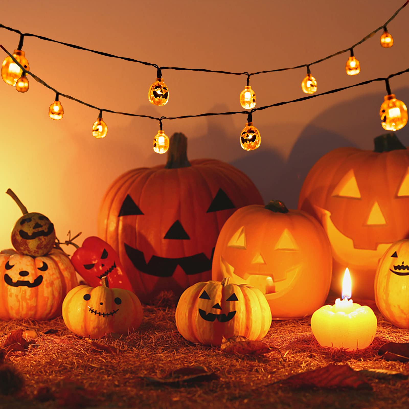 Amazon.com : Vigdur 2 Pack Halloween Pumpkin Lights - 3D Orange