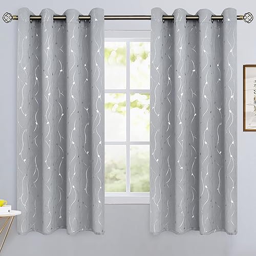 Miniatura 2 de BGment - Cortinas opacas, con aislamiento térmico, para oscurecer la habitación, con estampado de línea ondulada y lunares para dormitorios, juego