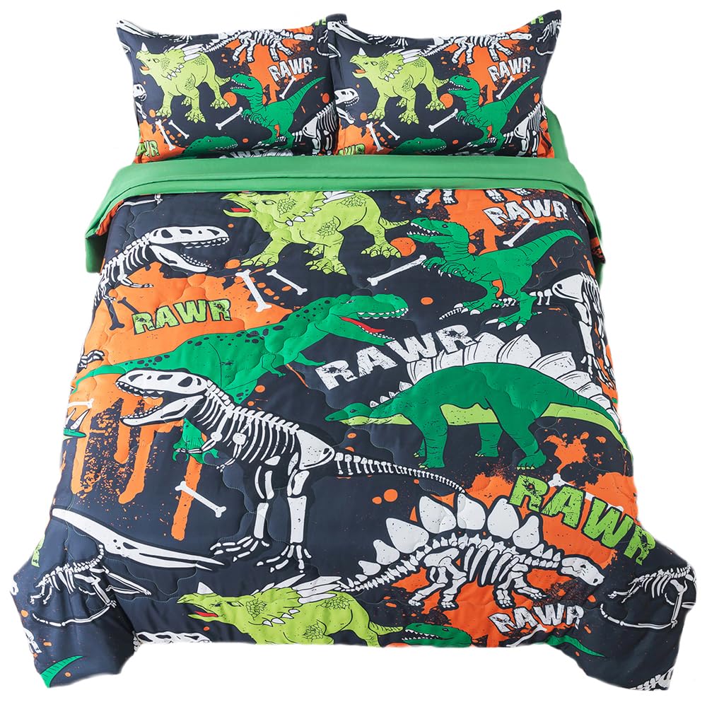 ADASMILE A & S 5 Pieces Dinosaur Bedding Twin Size for Kids Boys Jungle Dinosaurs Comforter Sets Animals T-Rex Bed in A Bag with Sheets Soft