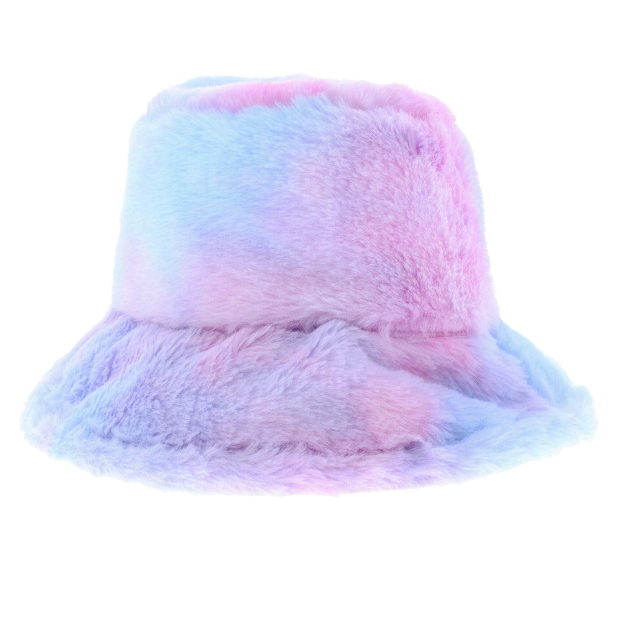 Zac's Alter Ego Women's Rainbow Pastel Acidwash Paint Splash Faux Fur Warm Winter Bucket Hat