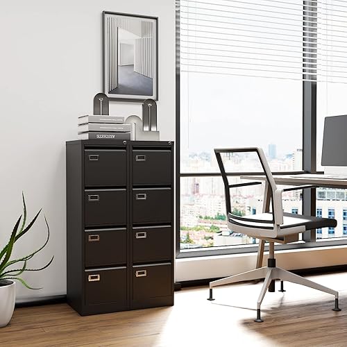 Miniatura 2 de Yizosh Archivador negro de 4 cajones con cerradura, archivadores para oficina en casa, gabinetes de almacenamiento de archivos de oficina con