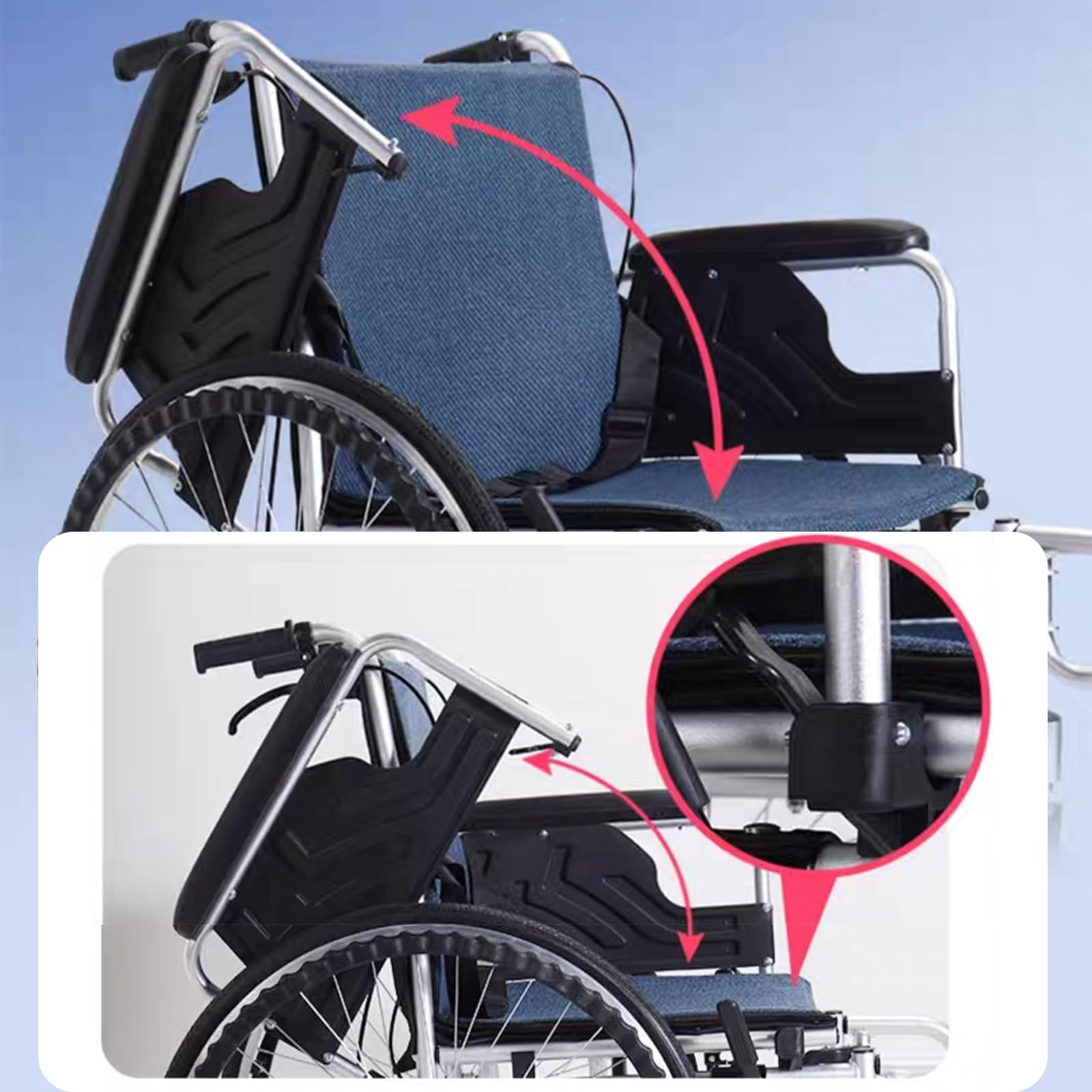 Sedia a rotelle Pieghevole - Carrozzina disabili ad autospinta,Sedia A Rotelle Pieghevole Leggera in Alluminio,Sedia a rotelle da transito,Sedile 45cm
