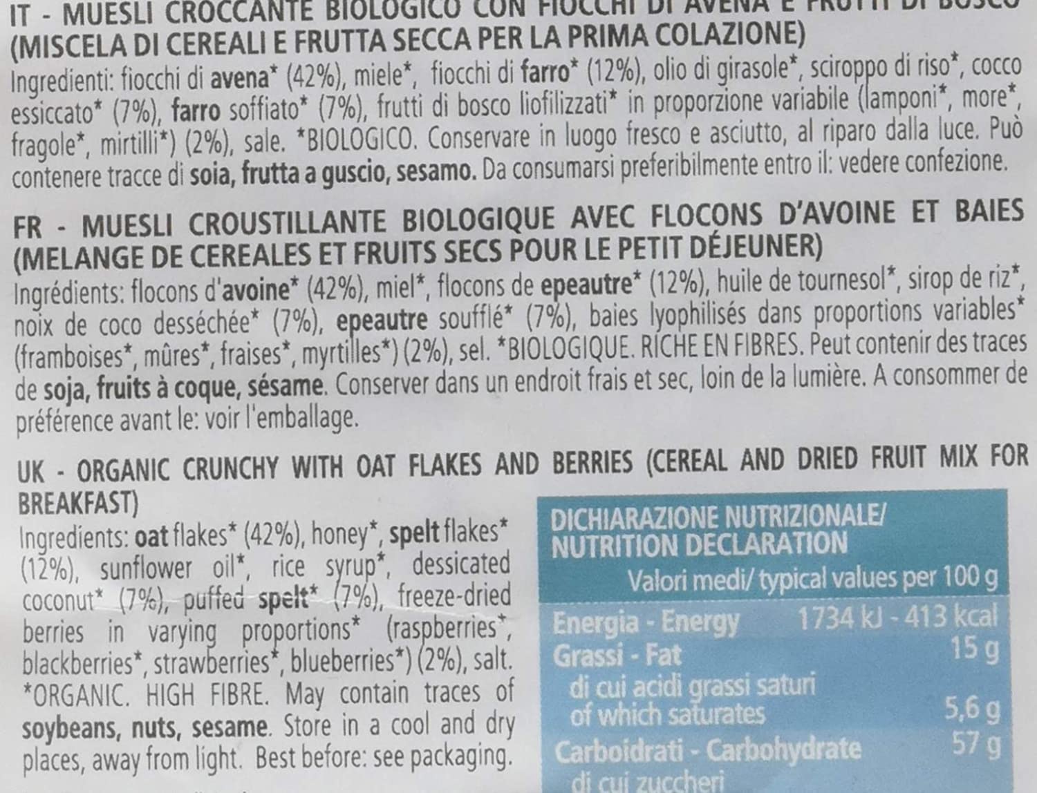 La Finestra Sul Cielo Crunchy con Avena e Frutti Rossi Bio, 1500g