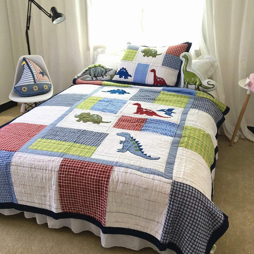 ABREEZE Boys Quilt Set Cotton Summer Dinosaur Quilt Set Bedspreads Patchwork Comforter for Kids/Teen Twin