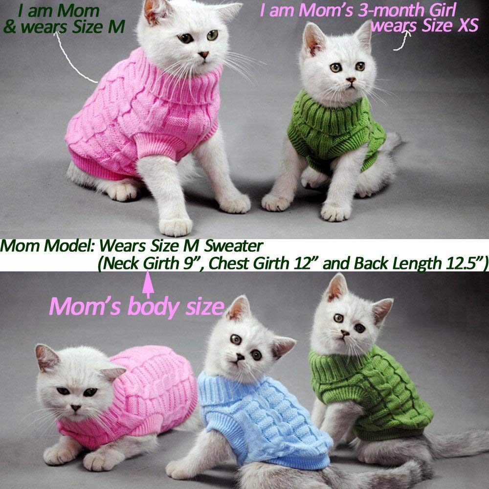 Pull pour Animaux Bro'BearTurtleneck tricoté pour Petits Chiens et Chats (Bleu, Moyen)