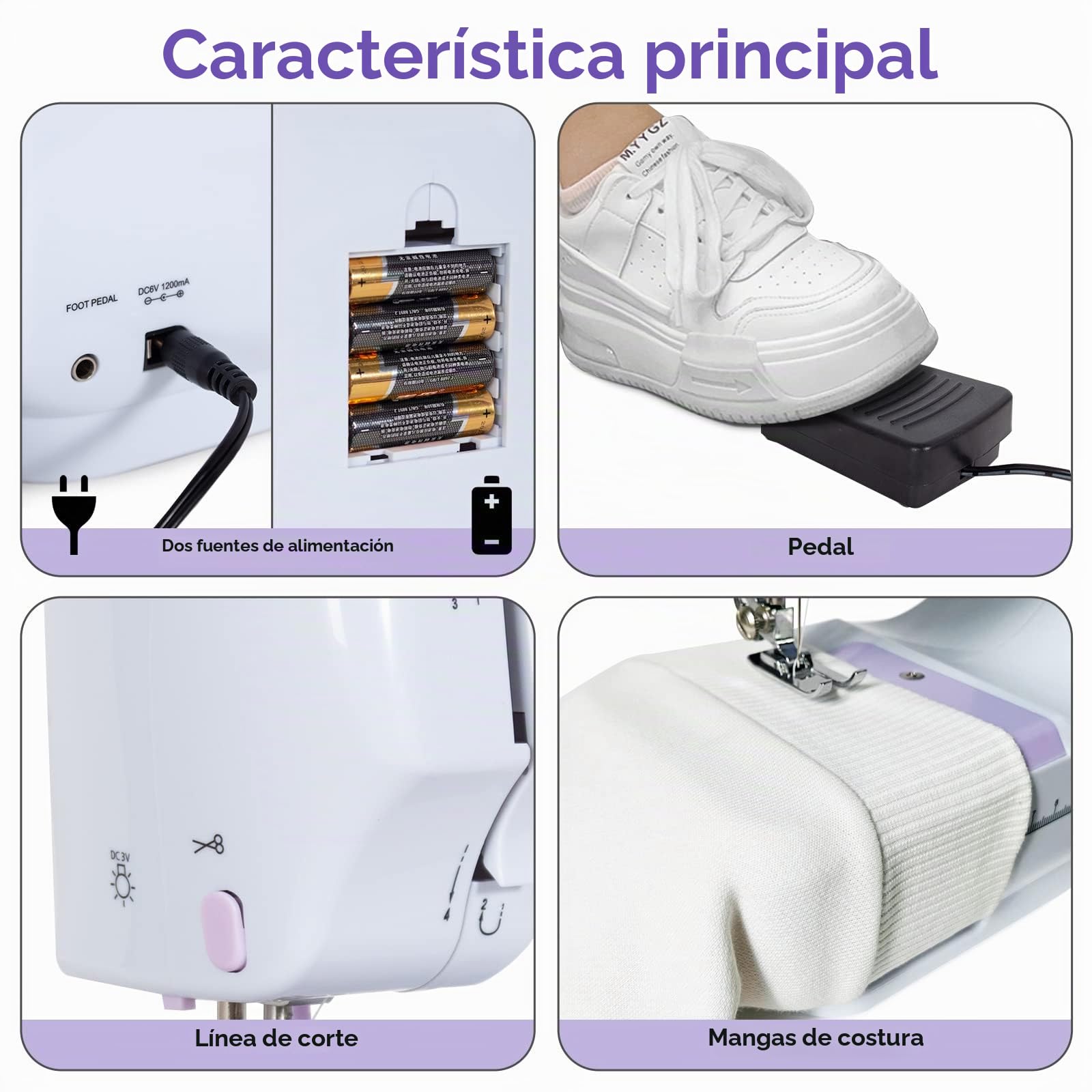 Todeco - Máquina de coser portátil con cajón, máquina de coser para principiantes con 12 programas de costura con kit de costura y pedales, color morado
