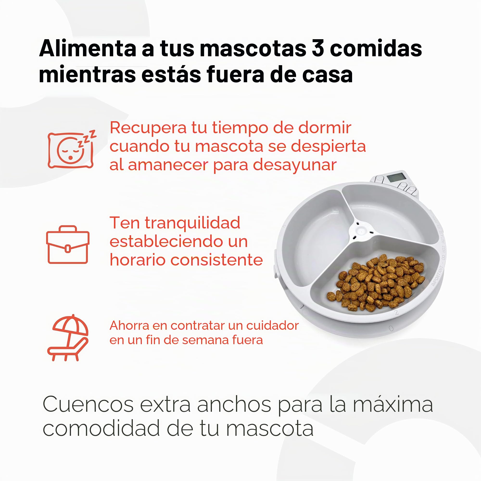 Cat Mate Comedero automático para Mascotas C300 con Temporizador Digital, para Gatos o Perros pequeños, para Alimentos húmedos y Secos para Mascotas, carrusel de 3 Comidas, hasta 330 g en Cada uno
