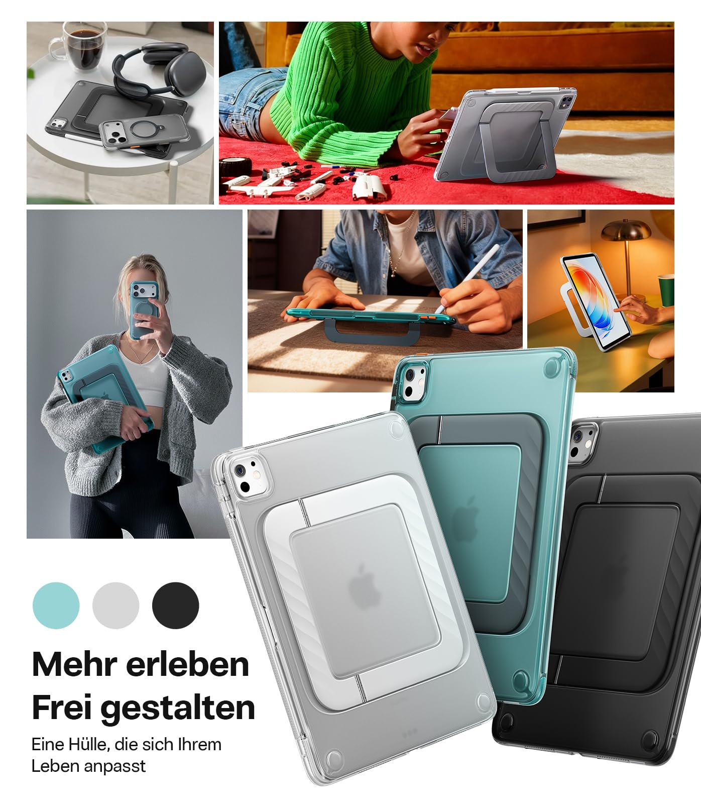 TORRAS Ostand K3 Hülle für iPad Pro 11 Zoll Hülle M5 (2025) / M4 (2024), Verstellbare Blickwinkel, Ultra-Stabiler Ständer, Stoßfeste Schutzhülle im Slim-Design mit Stifthalter, Schwarz