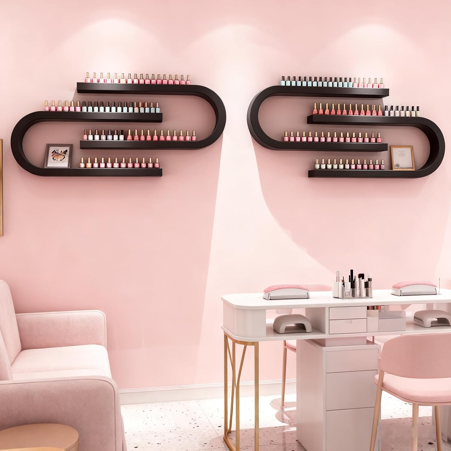 Stojak ekspozycyjny na lakier do paznokci, naścienna półka w kształcie litery U, wielofunkcyjny organizer na olejki eteryczne, perfumy, salon i przybory kosmetyczne do przechowywania