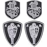 AHANDMAKER 4Pcs Cross Shield Embroidery Appliques&comma; 2 Styles Sew on Patches&comma; Christian Theme Patches for Clothing&comma; Iron On Patch Applique for Dresses Shirts Pants Jackets Hats Backpacks