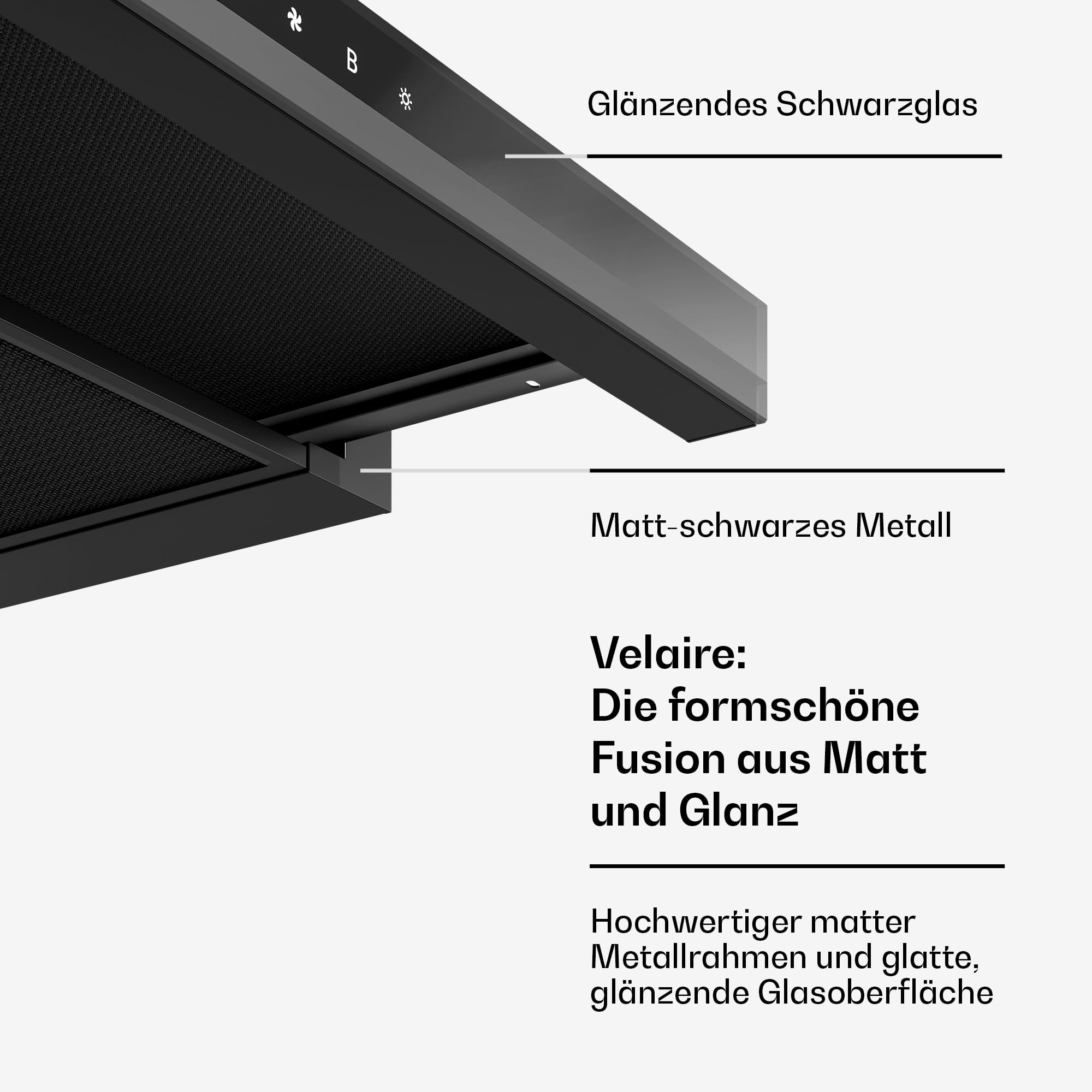 Klarstein Velaire Dunstabzugshaube 60cm, Unterbau, Ausziehbar, 896 m³/h Boost, Touch, Energieklasse A++, LED, Leise, Aluminium- & Aktivkohlefilter, Unterbauhaube Küche, Schwarz
