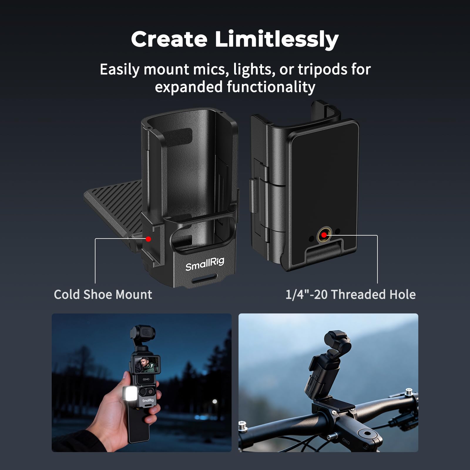 SMALLRIG Magnetyczny statyw do DJI Osmo Pocket 3, regulowany uchwyt 180° z zimną stopką, otwór gwintowany 1/4"-20, wielofunkcyjna rama rozszerzeń Pocket 3 z magnesem i przyssawką, akcesoria - 5631