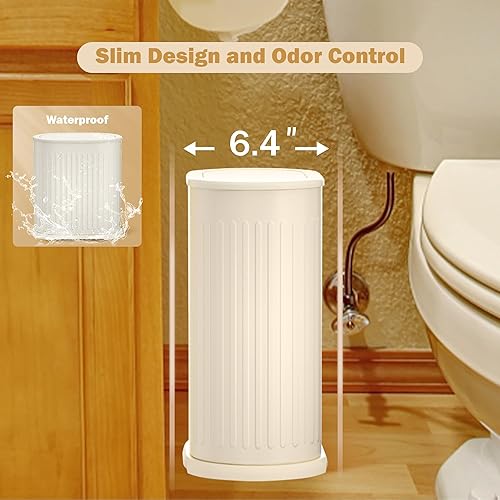 Miniatura 3 de QINOFEN Basurero pequeño de acero para baño con tapa a presión superior de 9 litros2.4 galones, a prueba de perros, con cubo de forro extraíble,