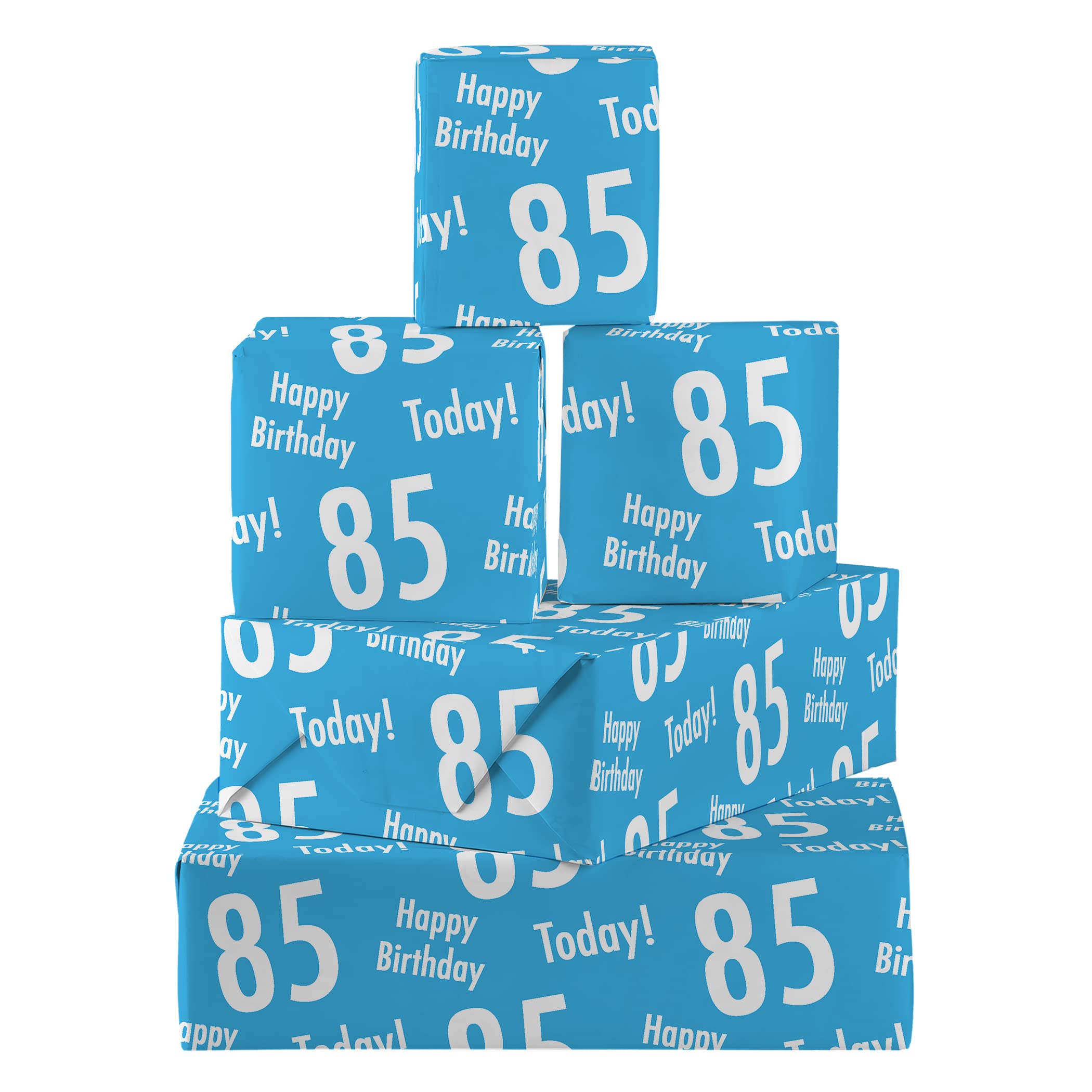 Hunts England - 5 Sheets Of 85th Birthday Blue Fun Wrapping Paper For Men - Includes 5 Gift Tags - Age 85 Male Folded Gift Wrap - Urban Colour Collection - Age Eighty Five Gift Wrap For Him