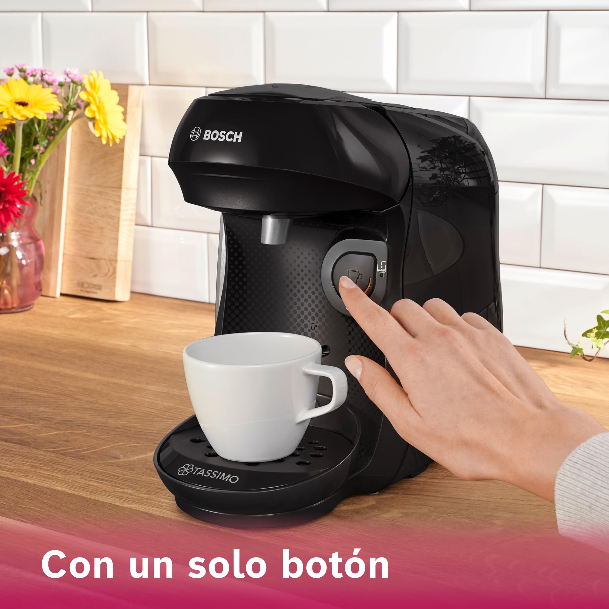 Bosch - Cafetera Tassimo Happy Friendly, Pastillas Descalcificadoras incluidas, Hasta 70 bebidas, OneTouch, INTELLIBREW™, Negro, TAS102EA