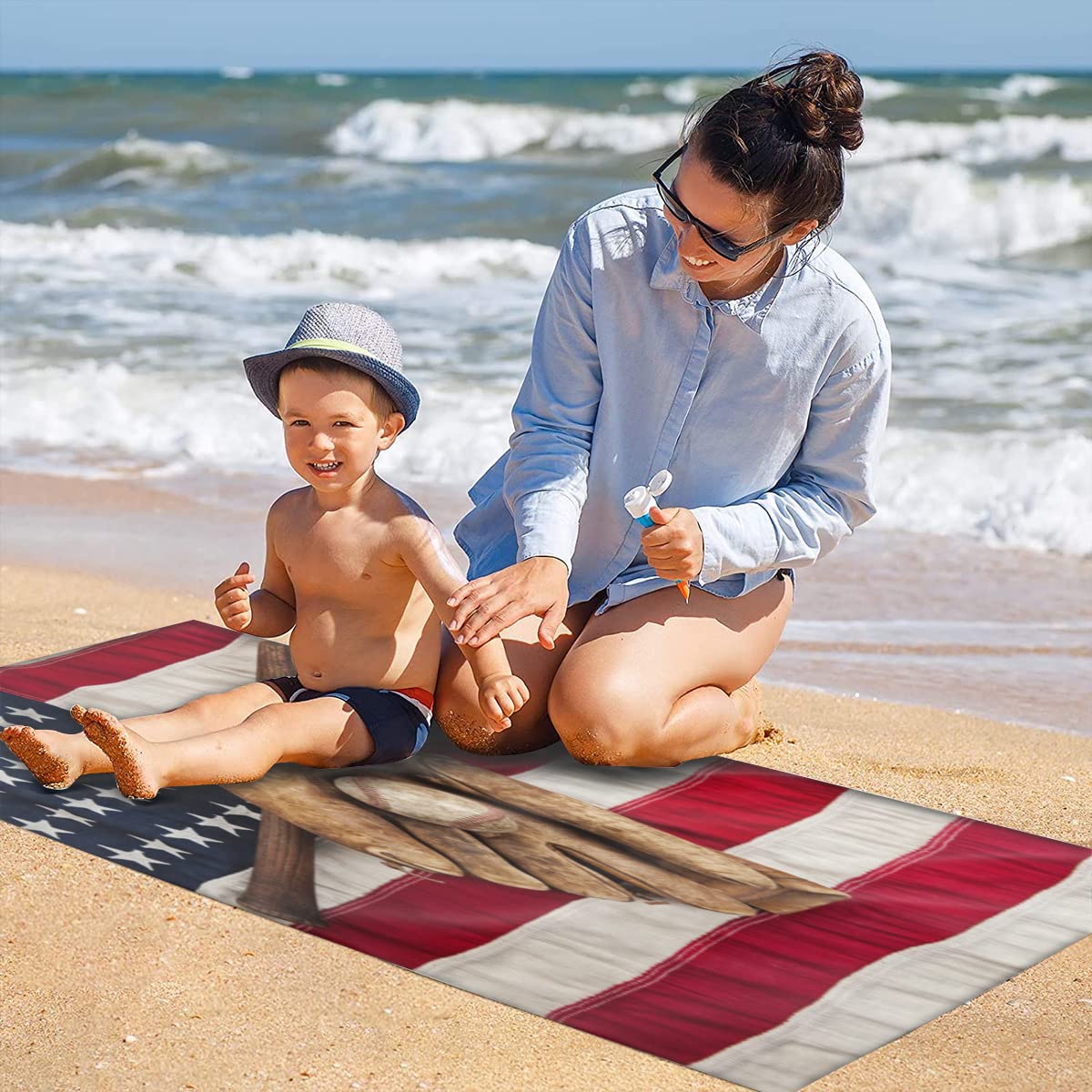 Oacyit Toalla De Playa Vintage Con Bandera Estadounidense De Secado Rápido, Ligera, Fina, De 32 X 52 Pulgadas, Para Hombres Y Mujeres, Para Viajes, Piscina, Yoga, Gimnasio, Toalla A Prueba De