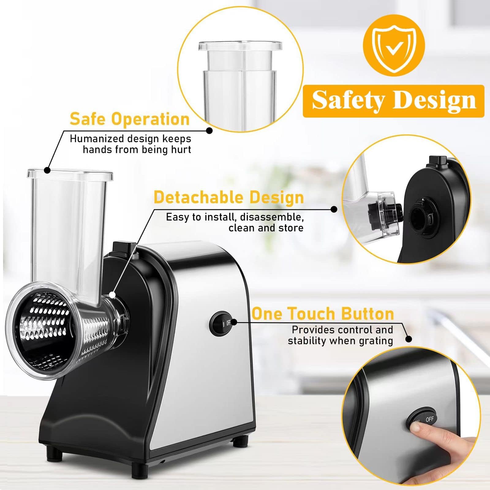 5 en 1 rallador de queso eléctrico 250 W para ensaladas | Cortador de verduras compacto para ensaladas, parmesano y preparación de comidas rápidas, picadora sin BPA