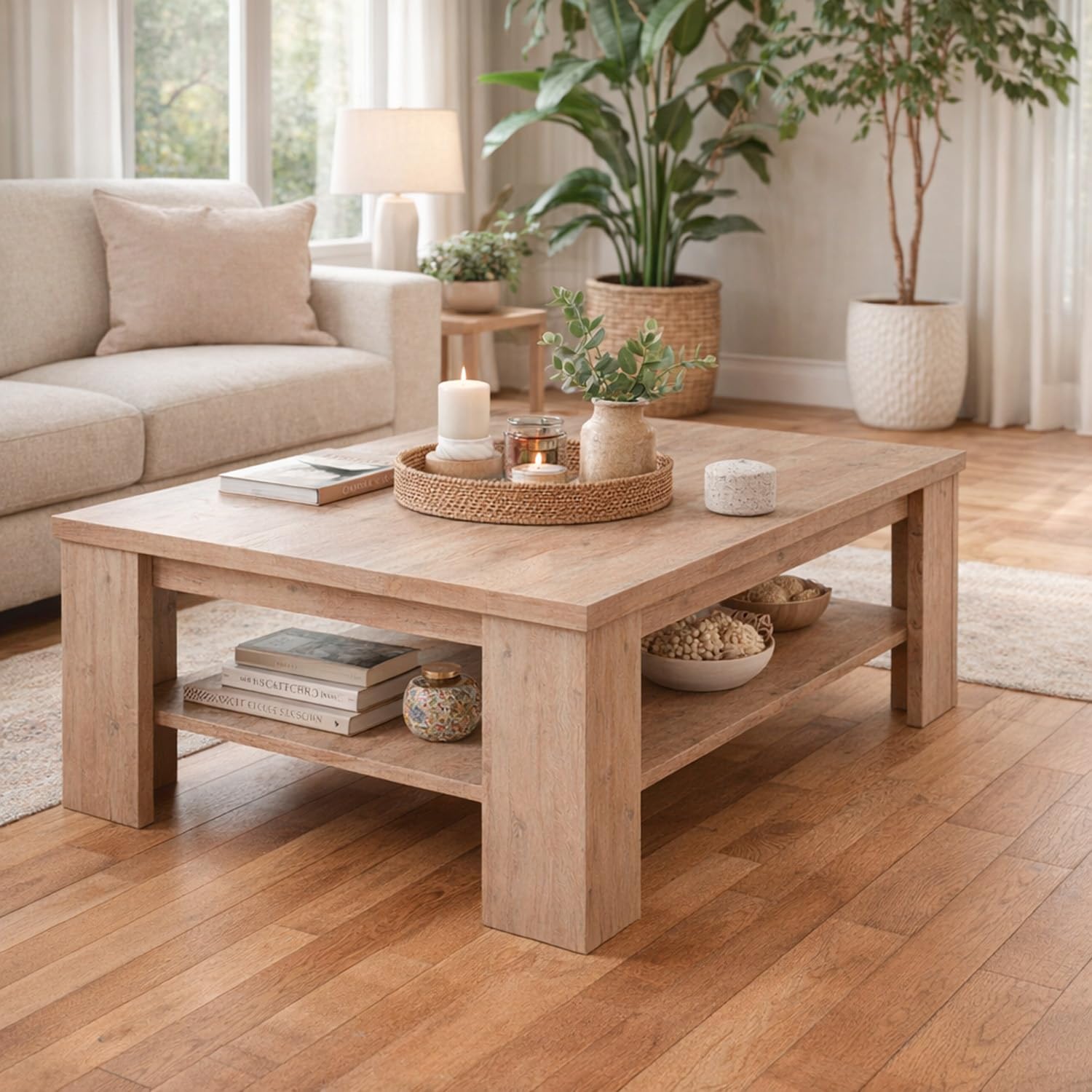 Arreditaly Tavolino Da Caffè Con Ripiano Inferiore E Vano A Giorno Tavolo Basso Moderno Design Elegante Minimal Per Soggiorno Salotto Zona Living Struttura Resistente 41 x 130 x 67 Cm (Rovere Alaska)