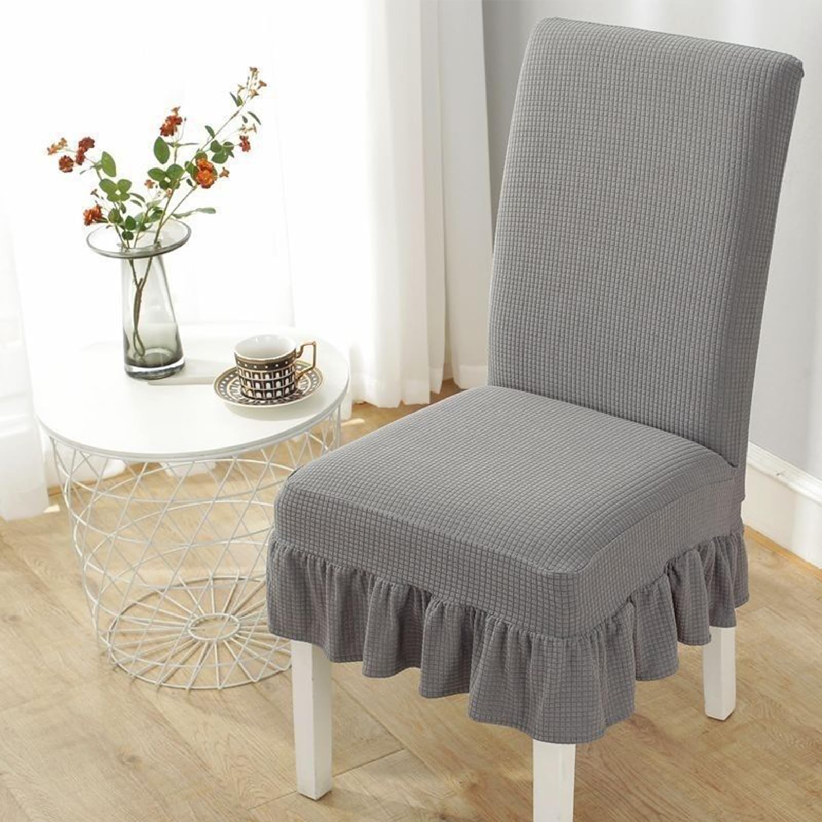 Lukery Stretch Spandex Chair Covers Kitchen Chair Covers Dining Room Chair Covers Set of 2/4/6 Shaker Fleece Skirt, Parsons Chair Covers Protector for Dining Room, Hotel (Grey,6 PC)