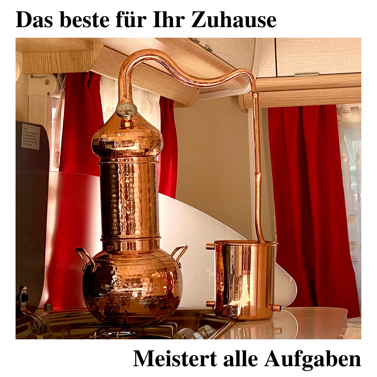Copper Garden Kupfer Destille Essence Plus 2 Liter I Kleindestille mit Aromakolonne | Kolonnenbrennerei I Meldefreies Destilliergerät für ätherische Öle/Hydrolate/Düfte/destilliertes Wasser etc.