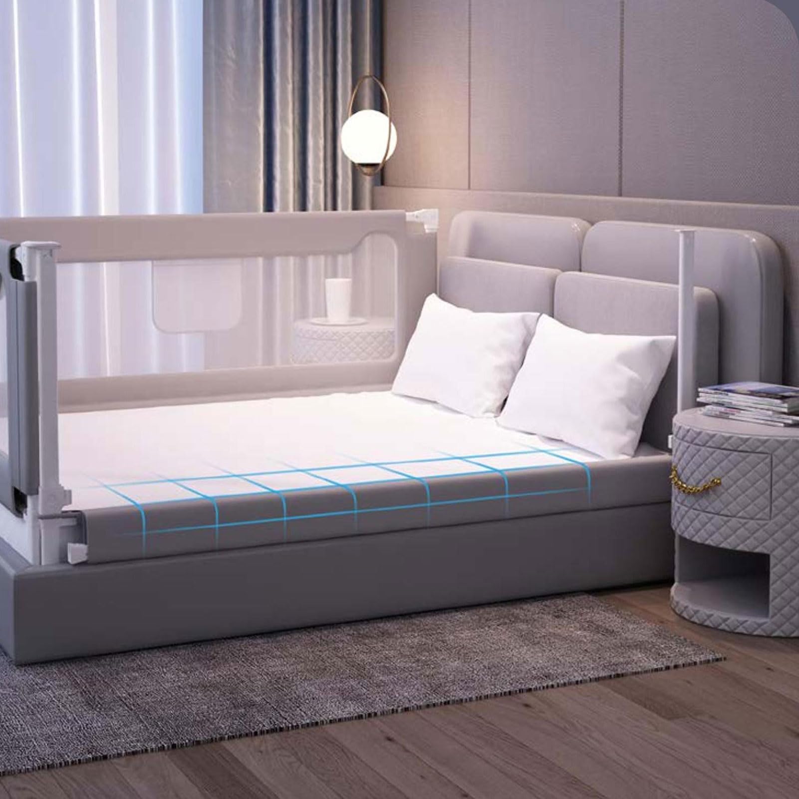 HUHJYUGE Bed Rail Guard, Barandilla de Cama para Niños, Barrera de Seguridad para Cama Bebé, Protección Anticaídas, Altura Regulable, para Muchos Tipos de Cama (A 1.2m)