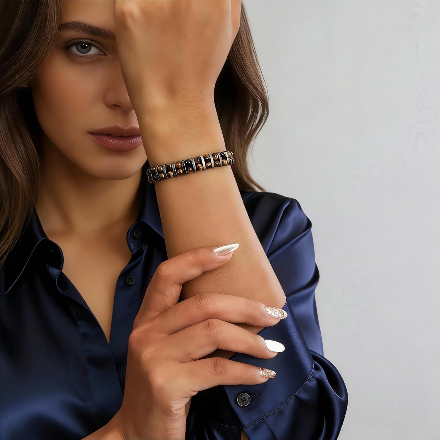 Double Row Crystal Hematite Energy Art Jewelry, 3-in-1 Triple Protection Bracelet for Spiritual Men & Women, Natural Gemstone Reiki Healing Gift - Image 3