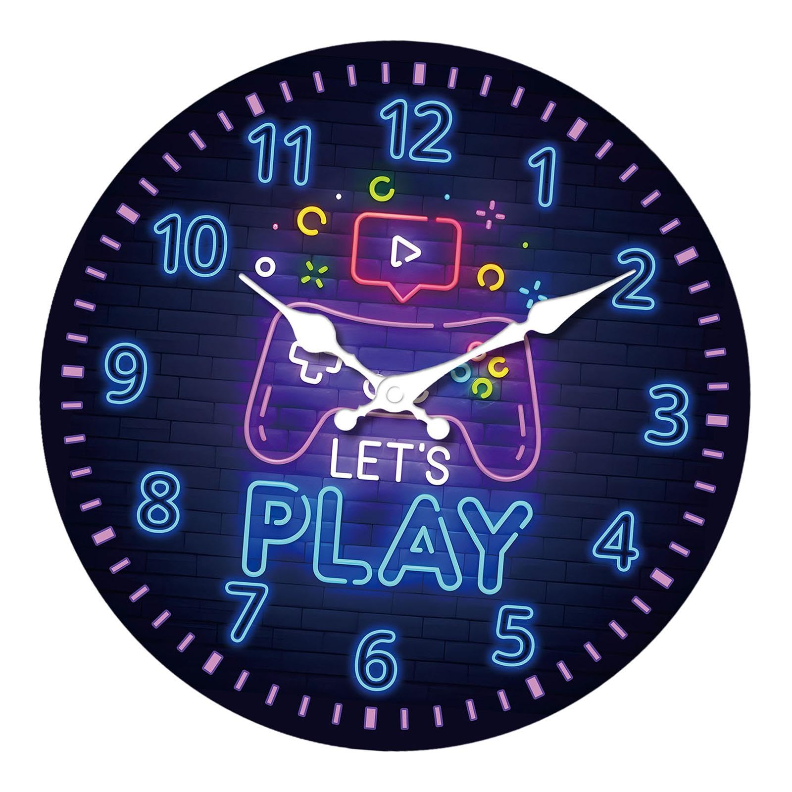 Horloge murale salle de jeux : grande pendule à suspendre en bois silencieuse