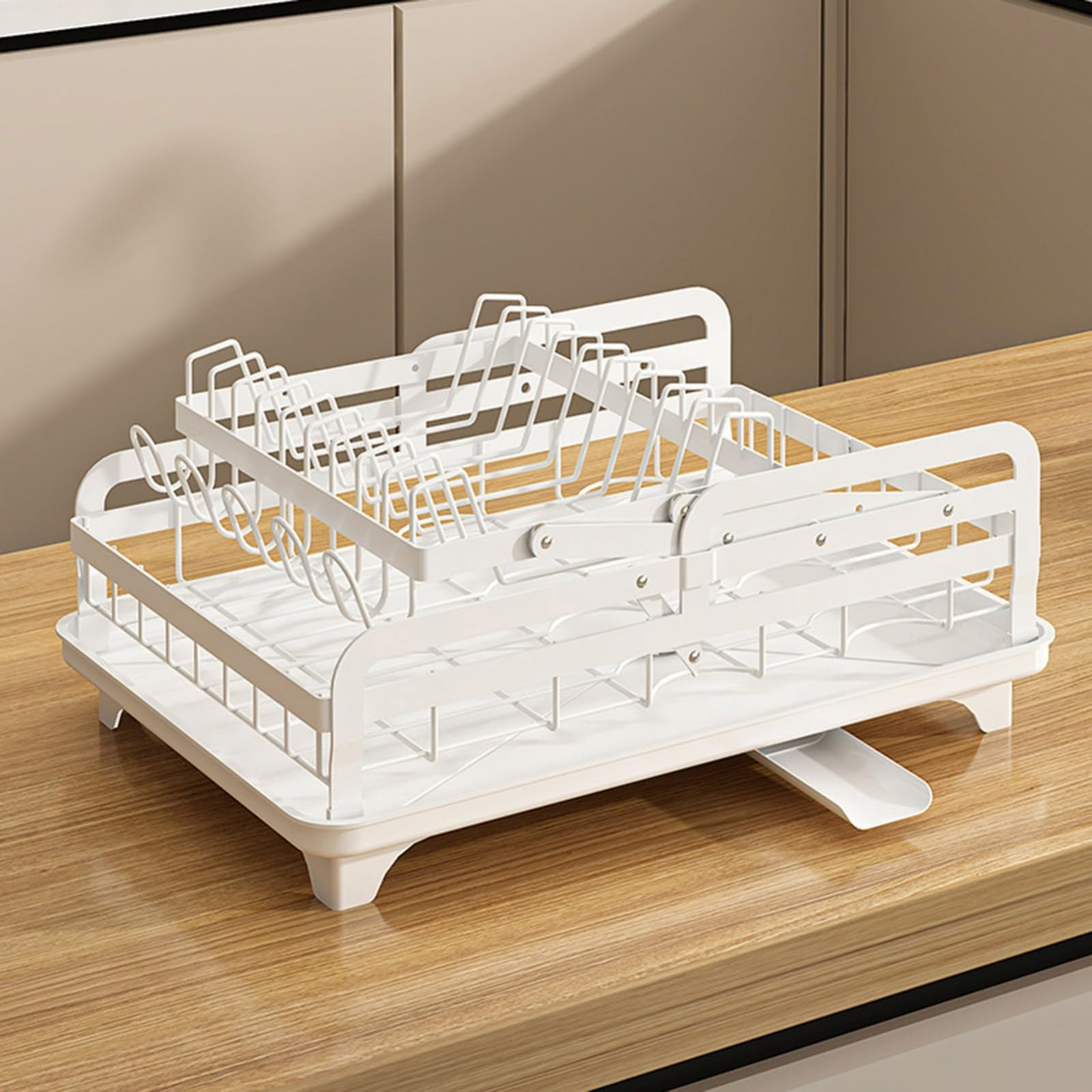 Escurreplatos de Metal 2 Niveles,escurridor Multifuncional Acero al Carbono para encimeras Cocina con Bandeja Drenaje,portavasos y Tabla Cortar(Negro-A)