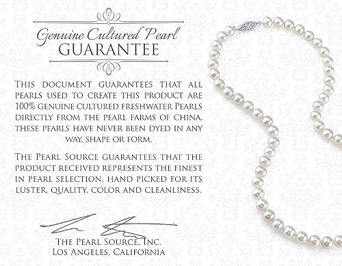 Miniatura 6 de The Pearl Source Juego de collar de perlas cultivadas en agua dulce de 14 quilates de 7 a 0.315in, color blanco y redondo, de calidad AAAA, de 18