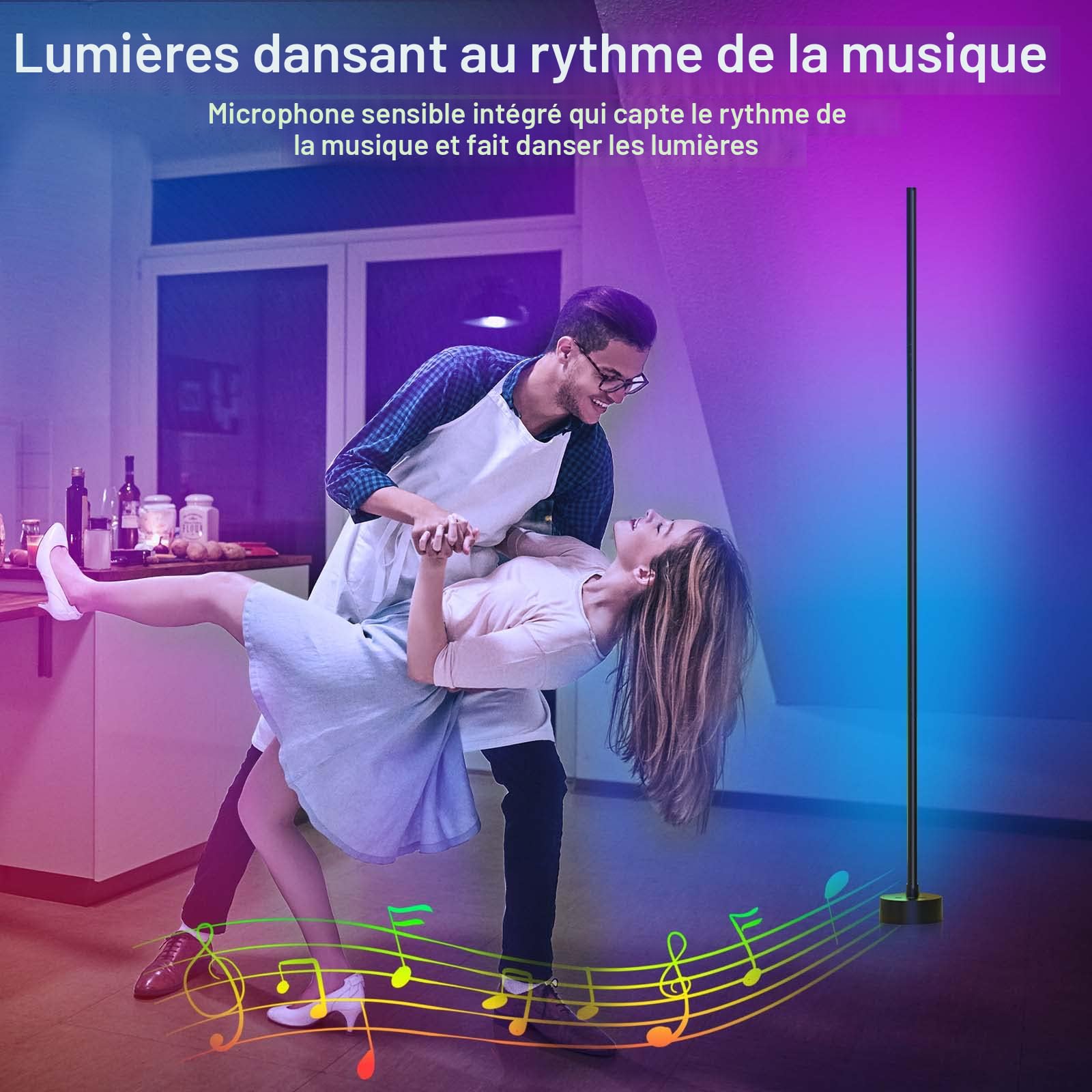 Lampadaire LED RGB Intelligent - 16 Millions De Couleurs, Synchronisation Musique - Télécommande Et Appli - 4