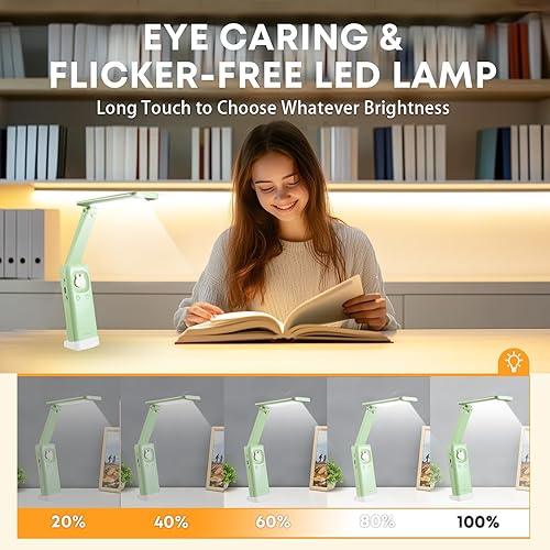 Miniatura 2 de VAVOFO Lámpara de escritorio inalámbrica, lámpara de escritorio alimentada por batería de 6000 mAh, lámparas de escritorio plegables, tres