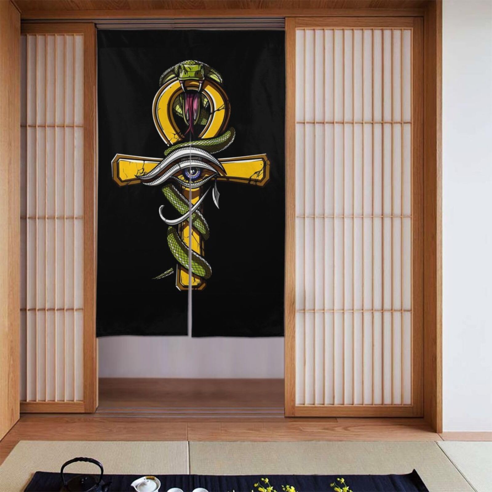 Lukiyys Ancient Ankh Egyptian Wedjat Eye Door Curtains,Doorways Curtains for Windows,Bedroom Divider 34"X 56"