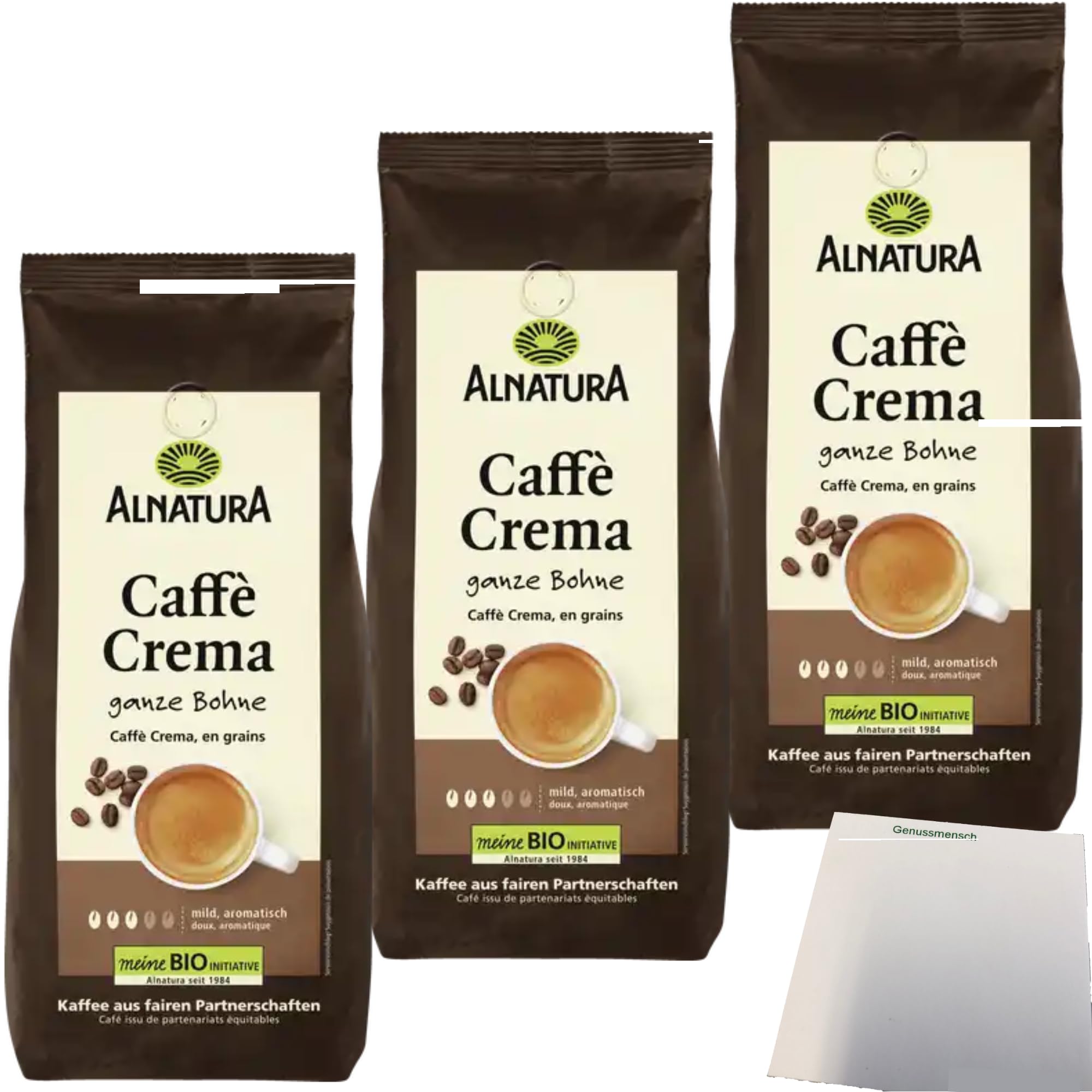 usy Bundle für Alnatura Caffe Crema ganze Bohne 3er Pack (3x1Kg Beutel) + usy Block